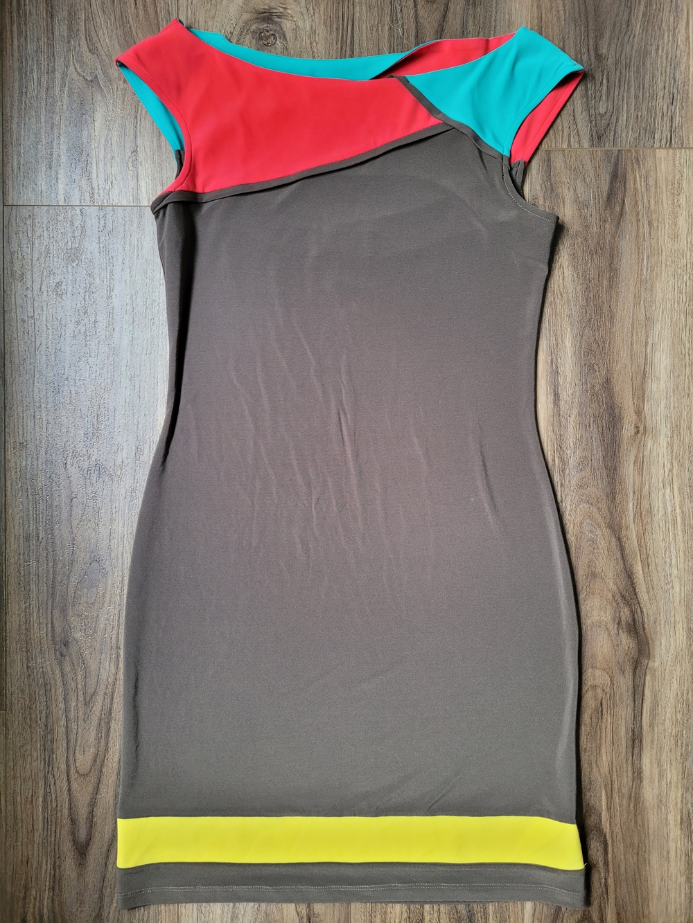 Joseph Ribkoff Brown Sheath Dress with Coral, Teal & Yellow Accents
